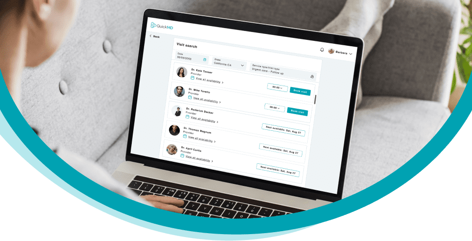 QuickMD patient searching for urgent care services